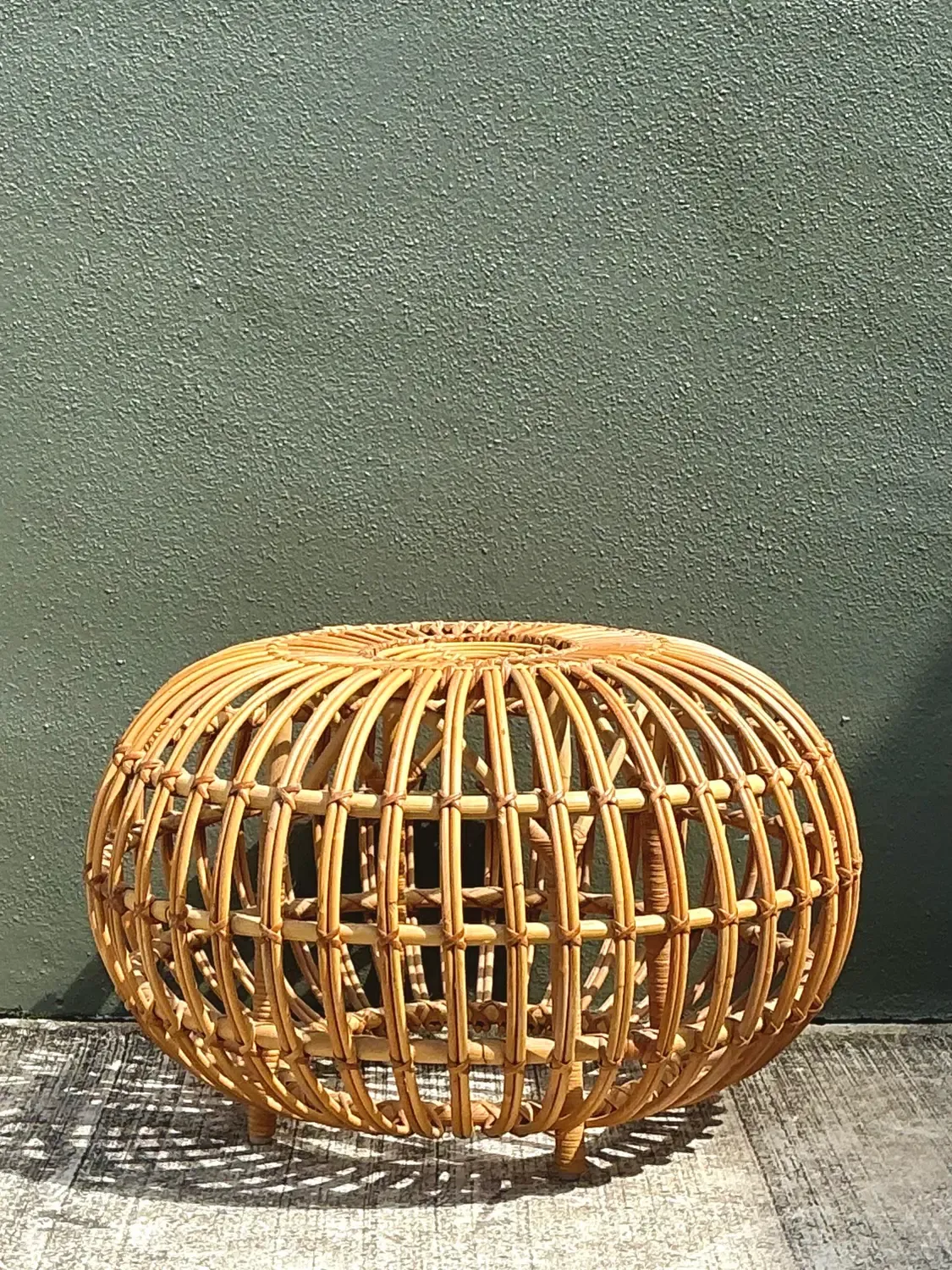 Vintage Italian Stick Rattan Ottoman After Albini — additional photo 8