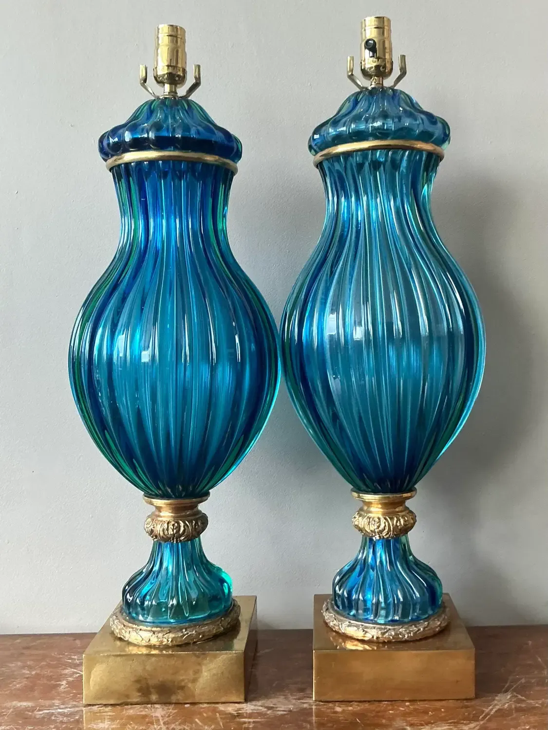 Vintage Italian Swirl Glass Lamps After Murano - A Pair — additional photo 2