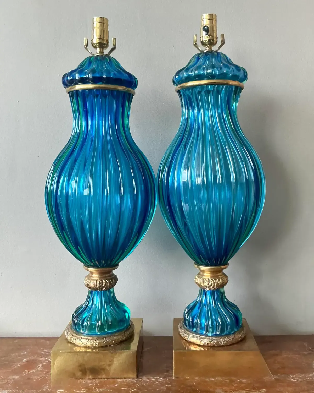 Vintage Italian Swirl Glass Lamps After Murano - A Pair — additional photo 8