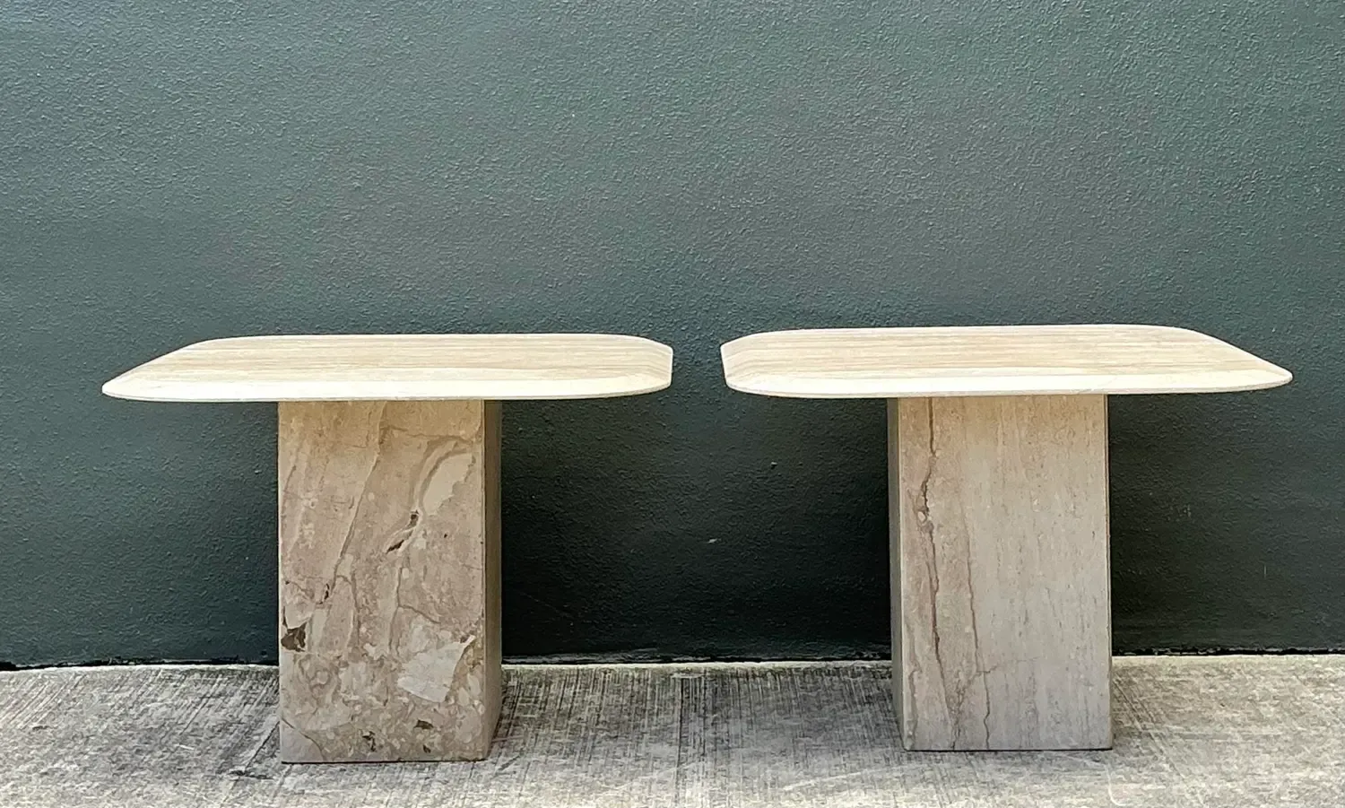 Vintage Italian Travertine Side Tables - A Pair — additional photo 2