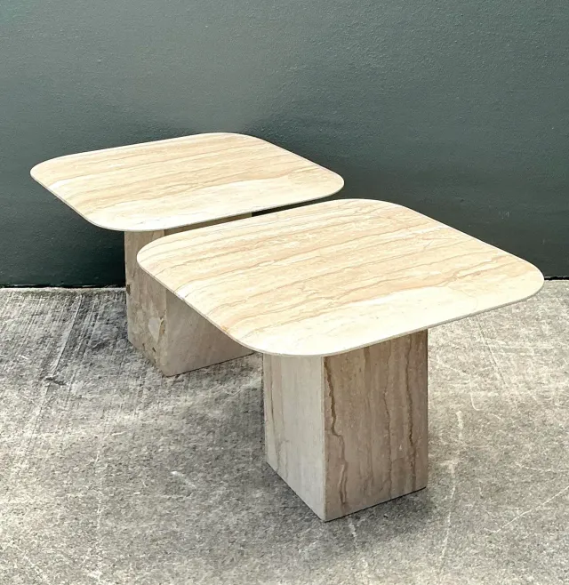 Vintage Italian Travertine Side Tables - A Pair — additional photo 3