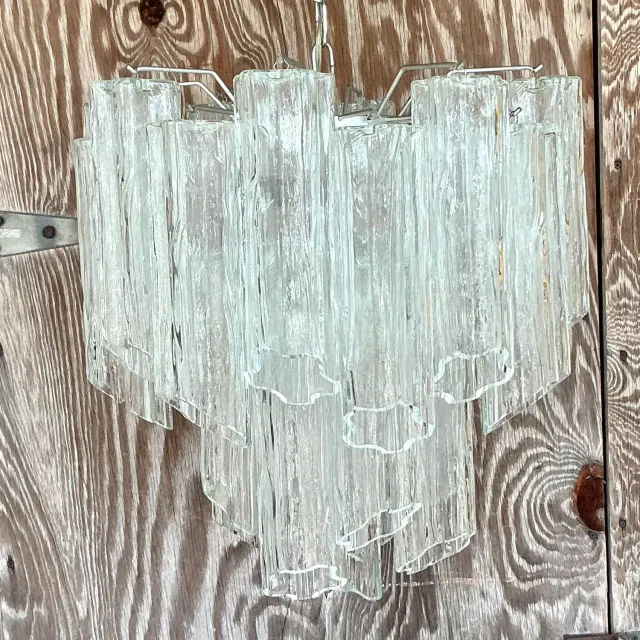 Vintage Italian Tubular Glass Chandelier After Murano — additional photo 1