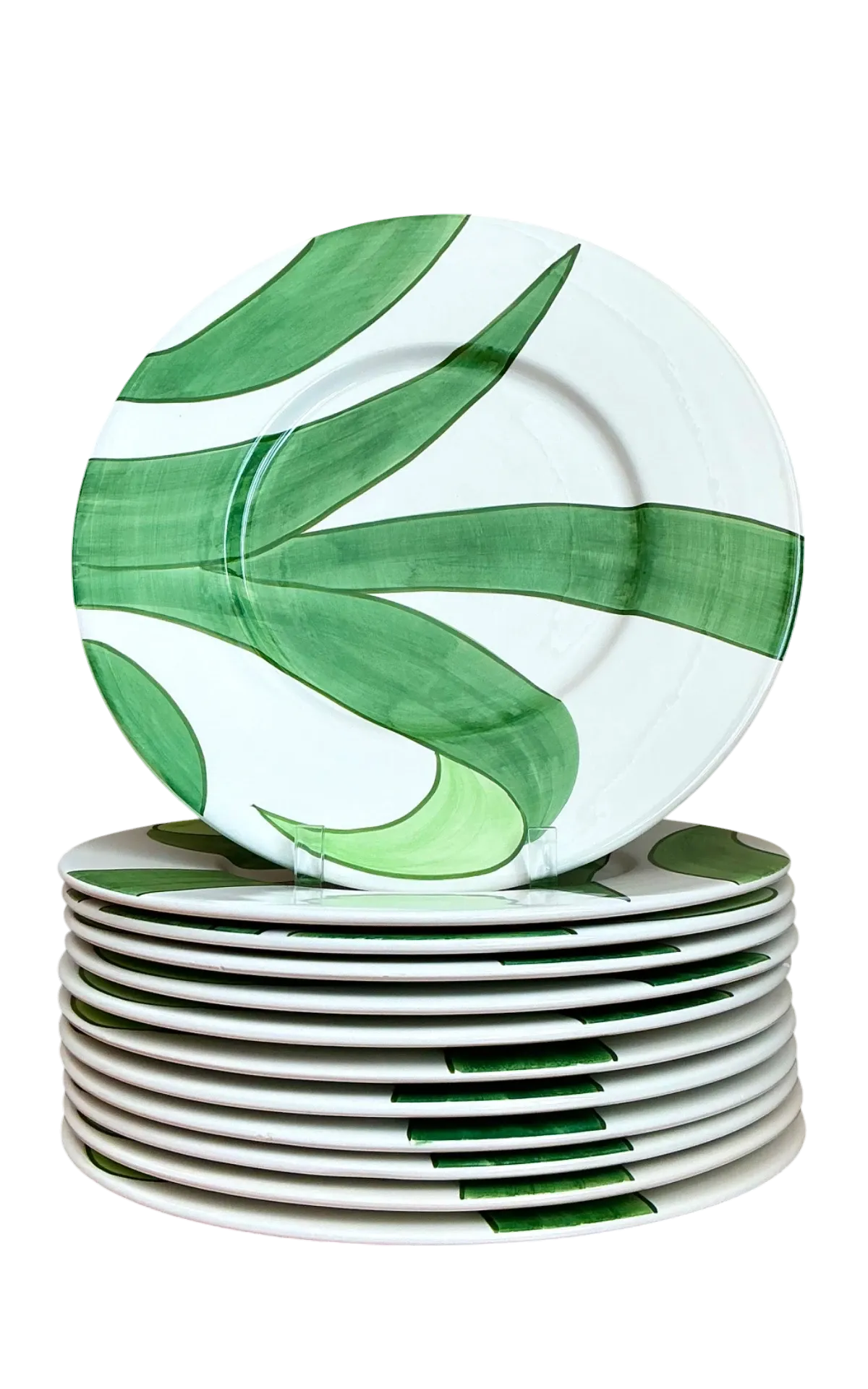 Vintage Italian Vietri Glazed Ceramic Palm Plates - Set Of 12