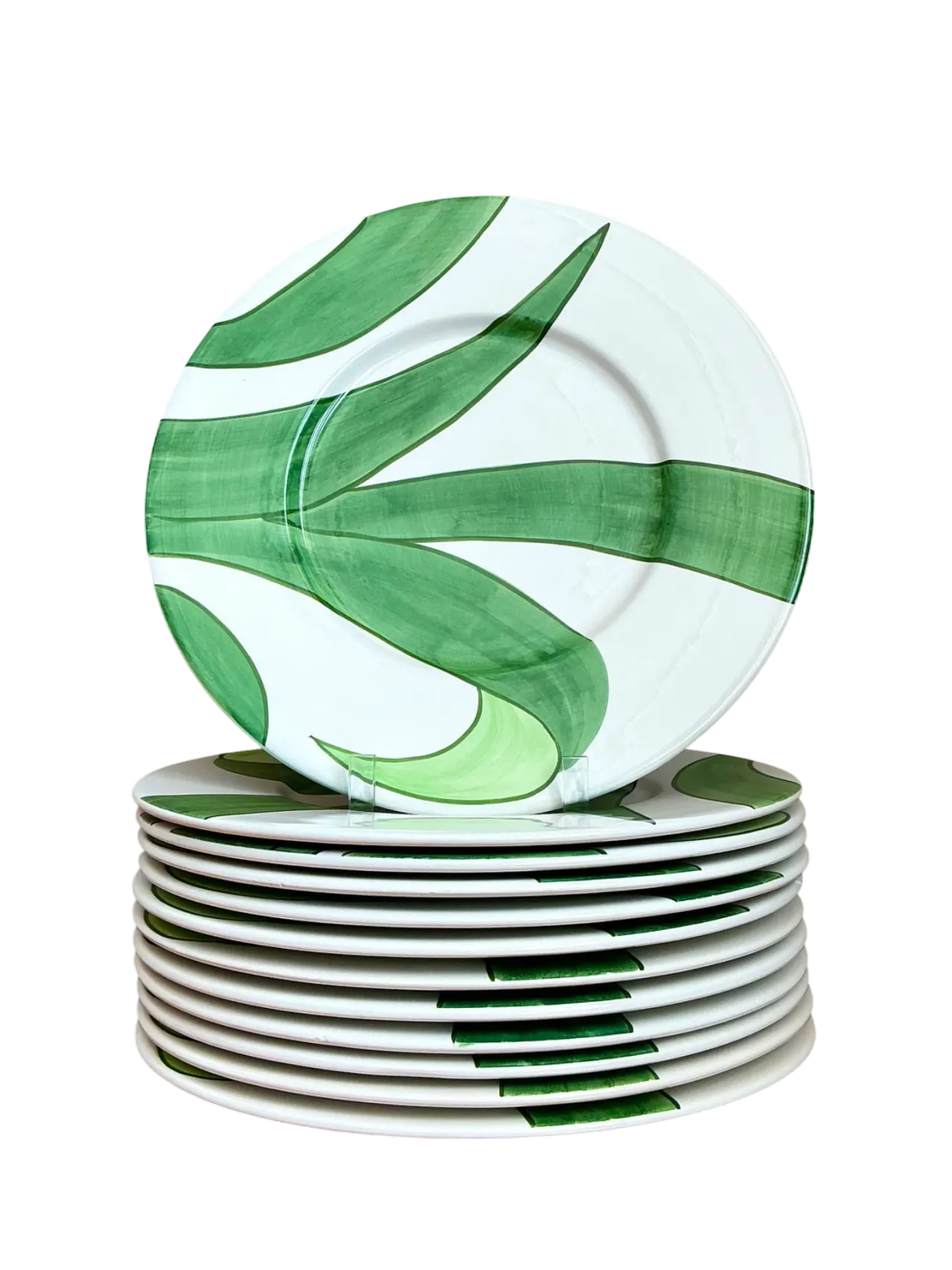 Vintage Italian Vietri Glazed Ceramic Palm Plates - Set Of 12