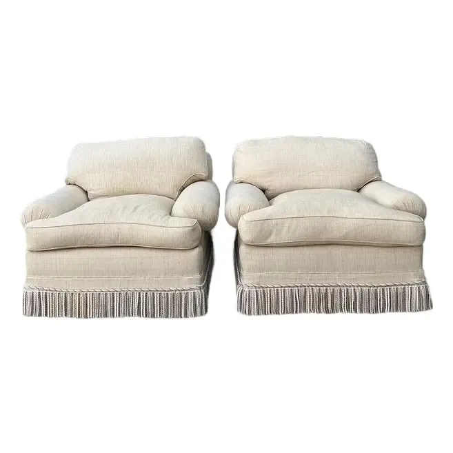 Vintage Jack Phillips Overstuffed Lounge Chairs With Bullion Trim - A Pair — additional photo 1
