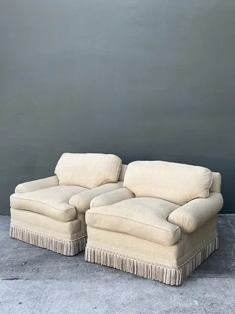 Vintage Jack Phillips Overstuffed Lounge Chairs With Bullion Trim - A Pair — additional photo 2