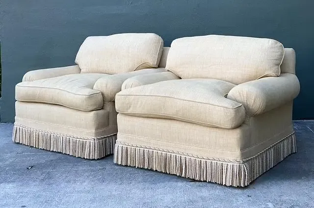 Vintage Jack Phillips Overstuffed Lounge Chairs With Bullion Trim - A Pair — additional photo 5