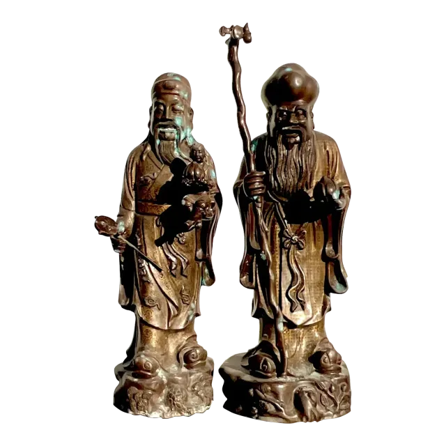 Vintage Japanese Bronze Ancestral Figures - Set of 2 — additional photo 2