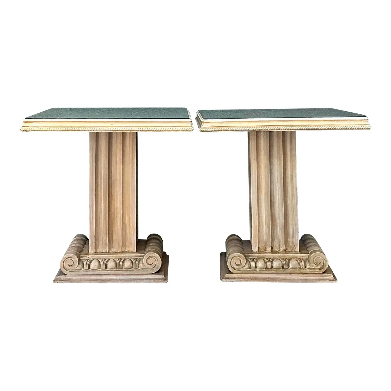 Vintage John Stuart Carved Column Side Tables After T. H. Robsjohn Gibbings - A Pair
