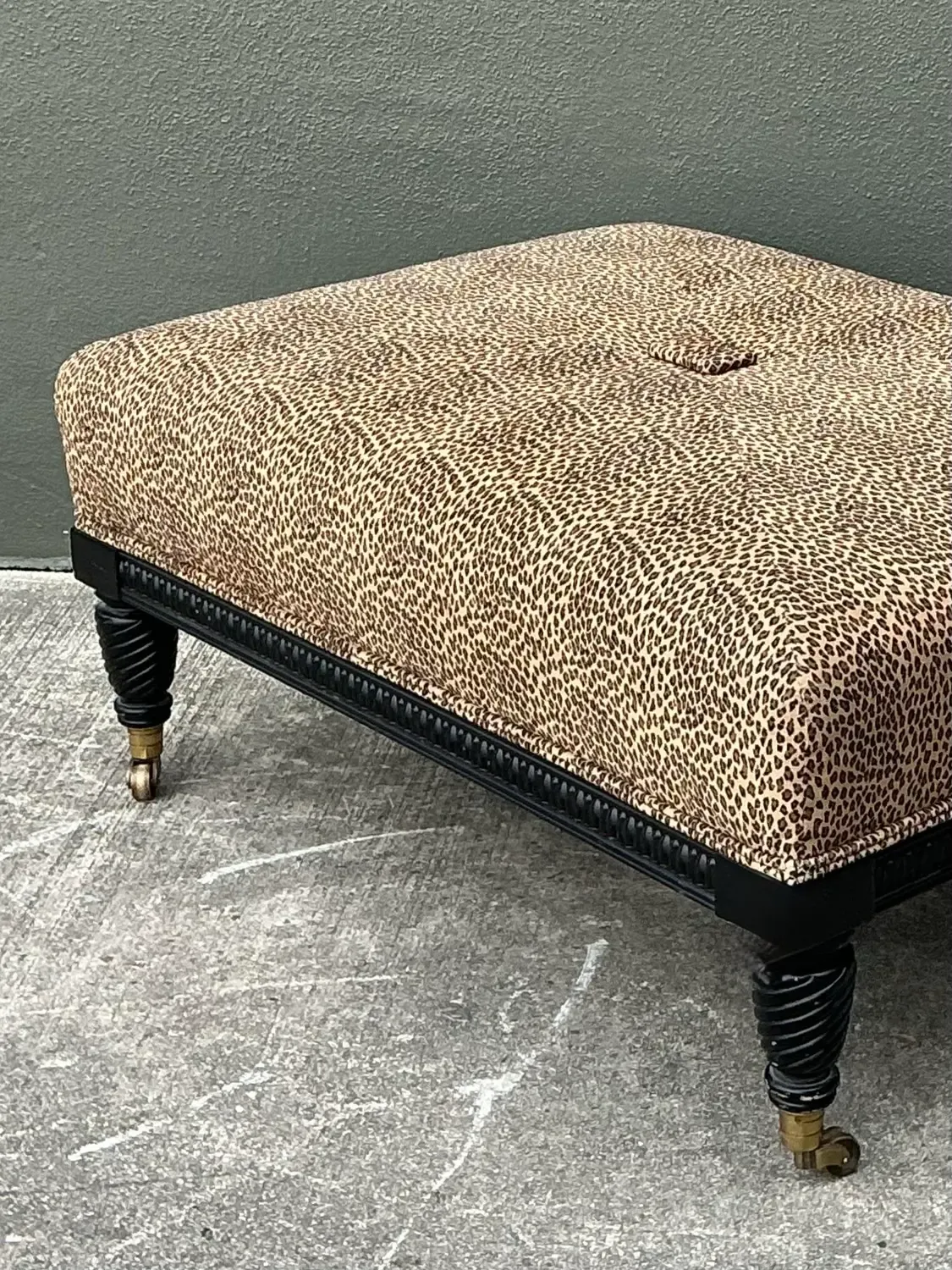 Vintage Kravet Tufted Leopard Ottoman