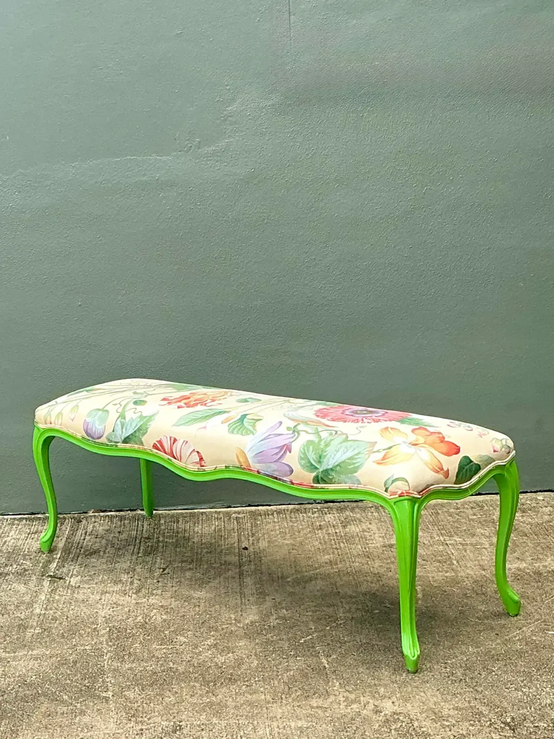 Vintage Lacquered Floral Bench — additional photo 3