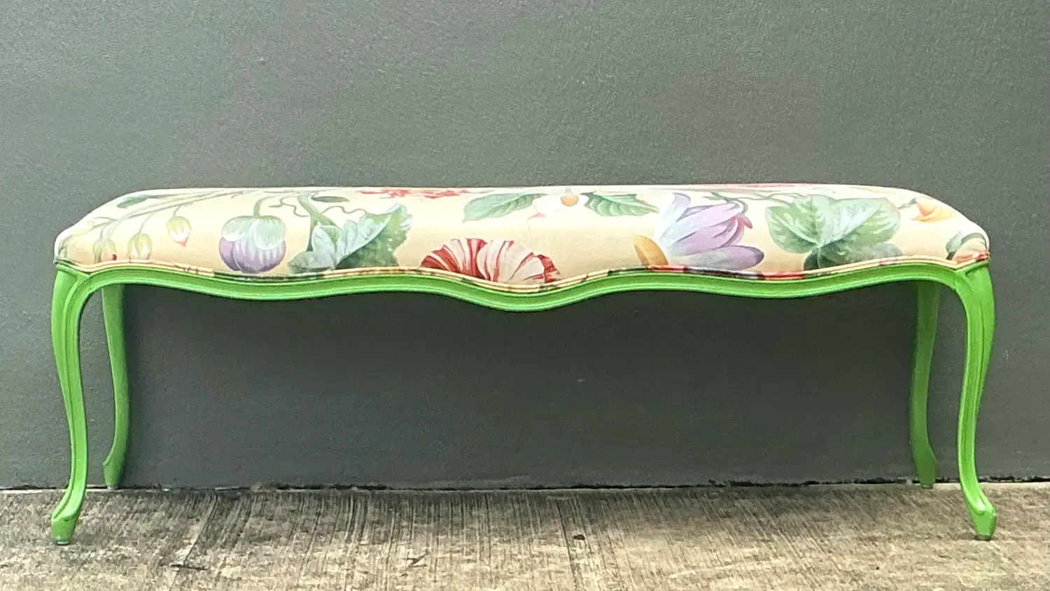 Vintage Lacquered Floral Bench — additional photo 4