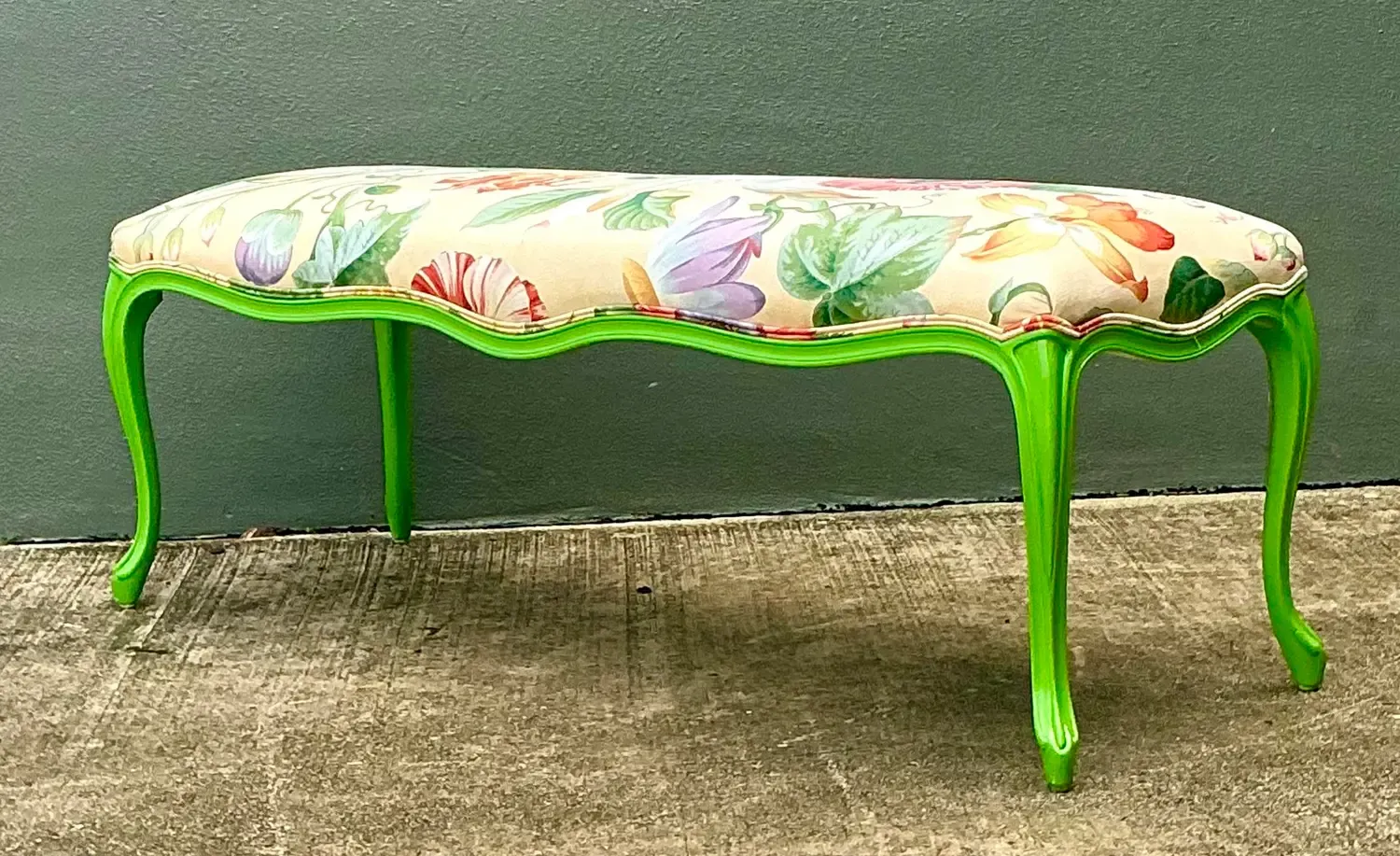 Vintage Lacquered Floral Bench — additional photo 5