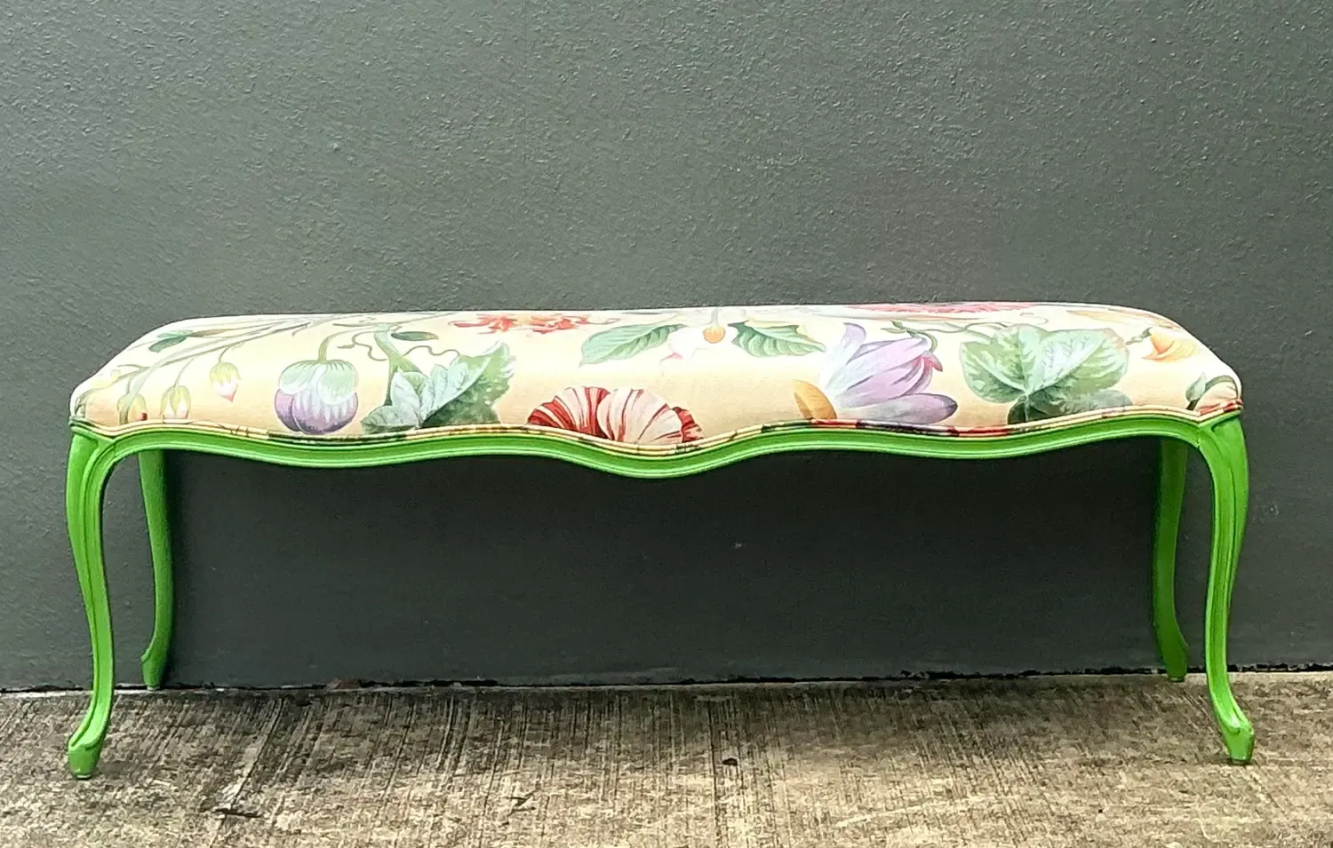 Vintage Lacquered Floral Bench — additional photo 6
