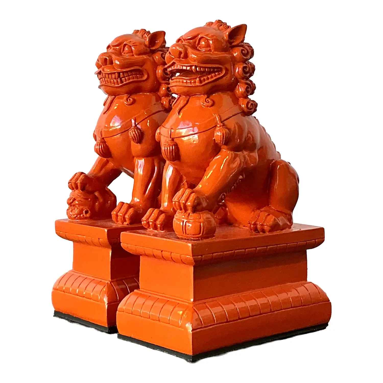 Vintage Lacquered Orange Foo Dogs - A Pair — additional photo 1