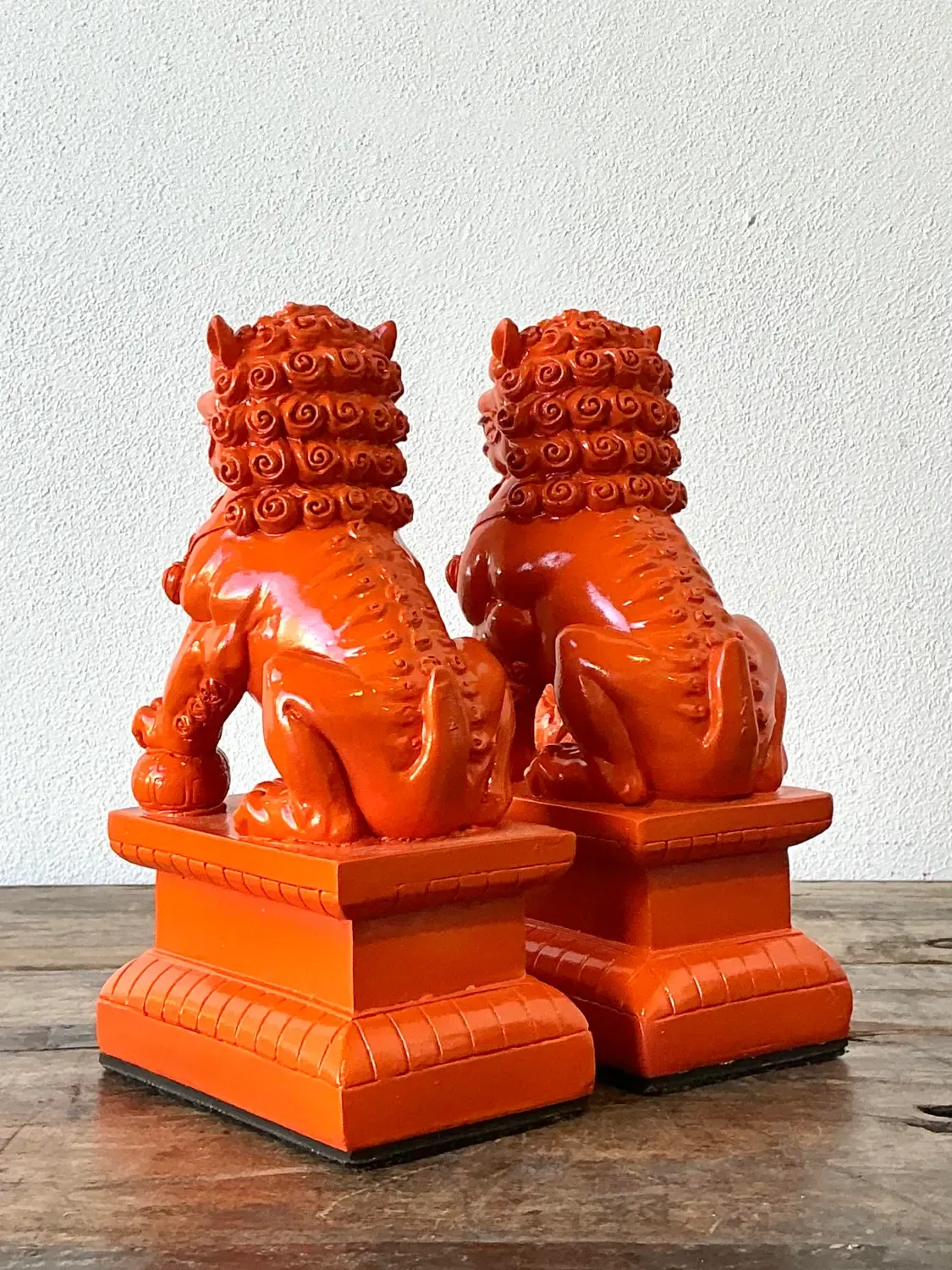 Vintage Lacquered Orange Foo Dogs - A Pair — additional photo 2
