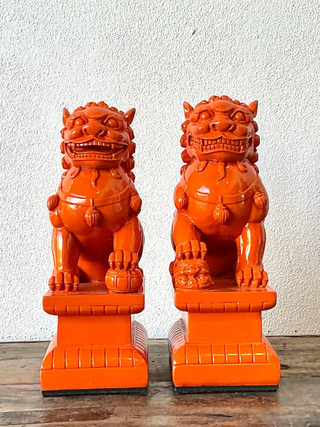 Vintage Lacquered Orange Foo Dogs - A Pair — additional photo 4