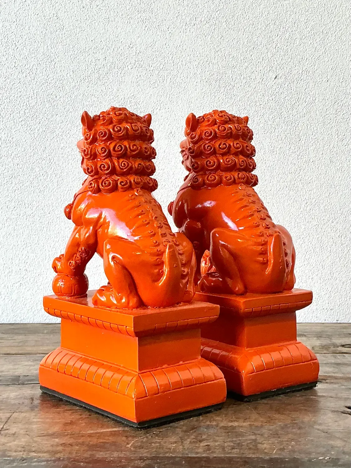 Vintage Lacquered Orange Foo Dogs - A Pair — additional photo 5