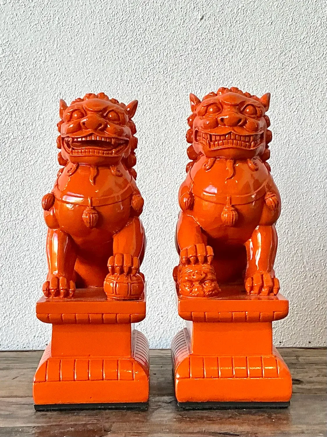 Vintage Lacquered Orange Foo Dogs - A Pair — additional photo 8