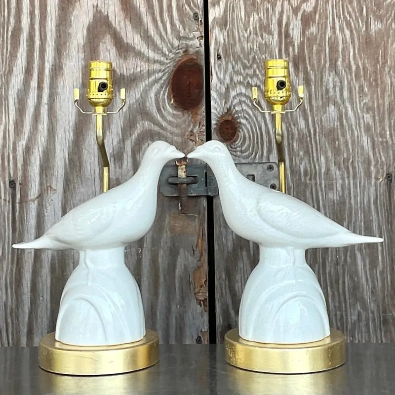 Vintage Late 20th Century Boho Love Bird Lamps - a Pair — additional photo 1