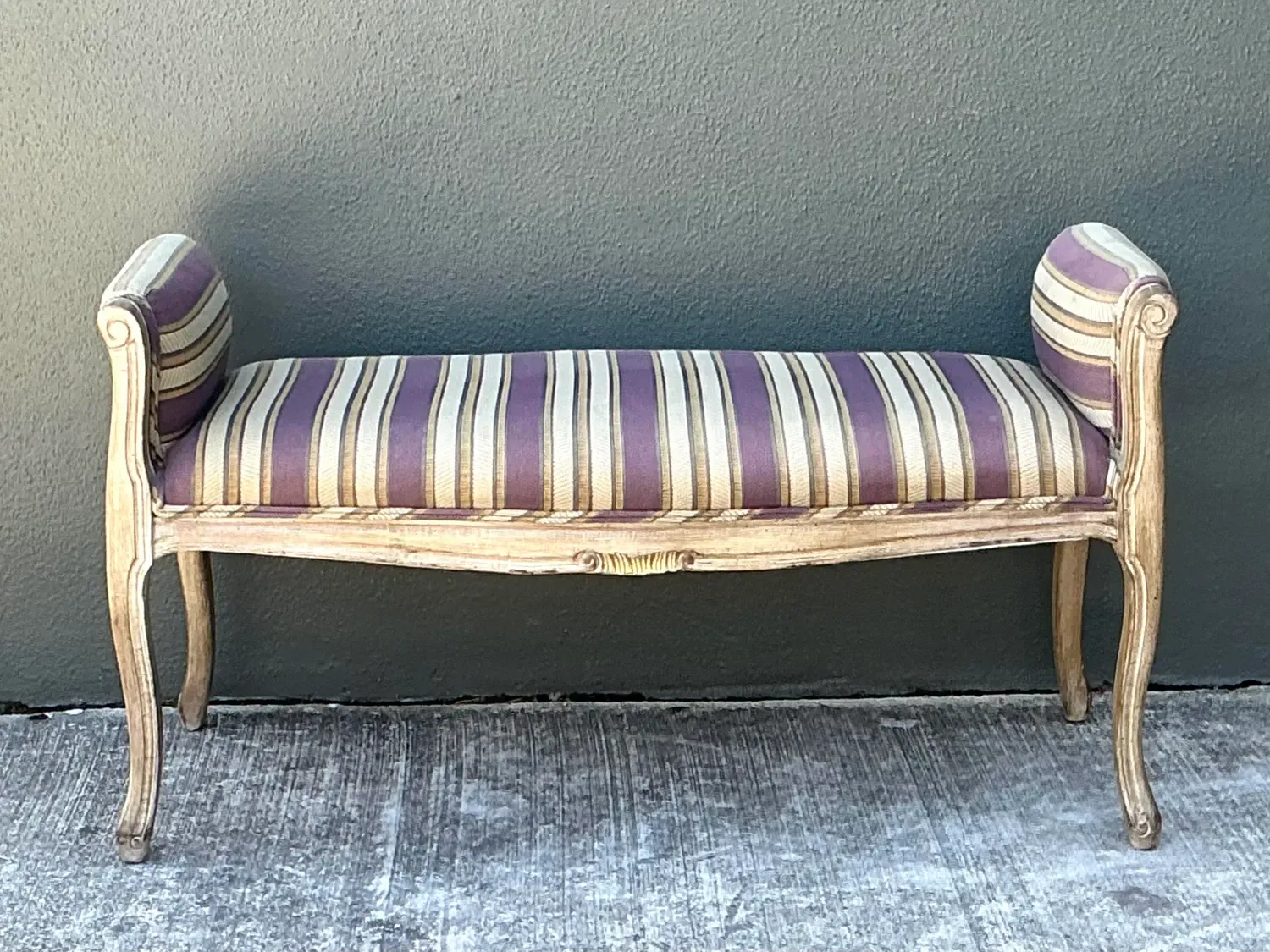 Vintage Louis XV Striped Bench — additional photo 3