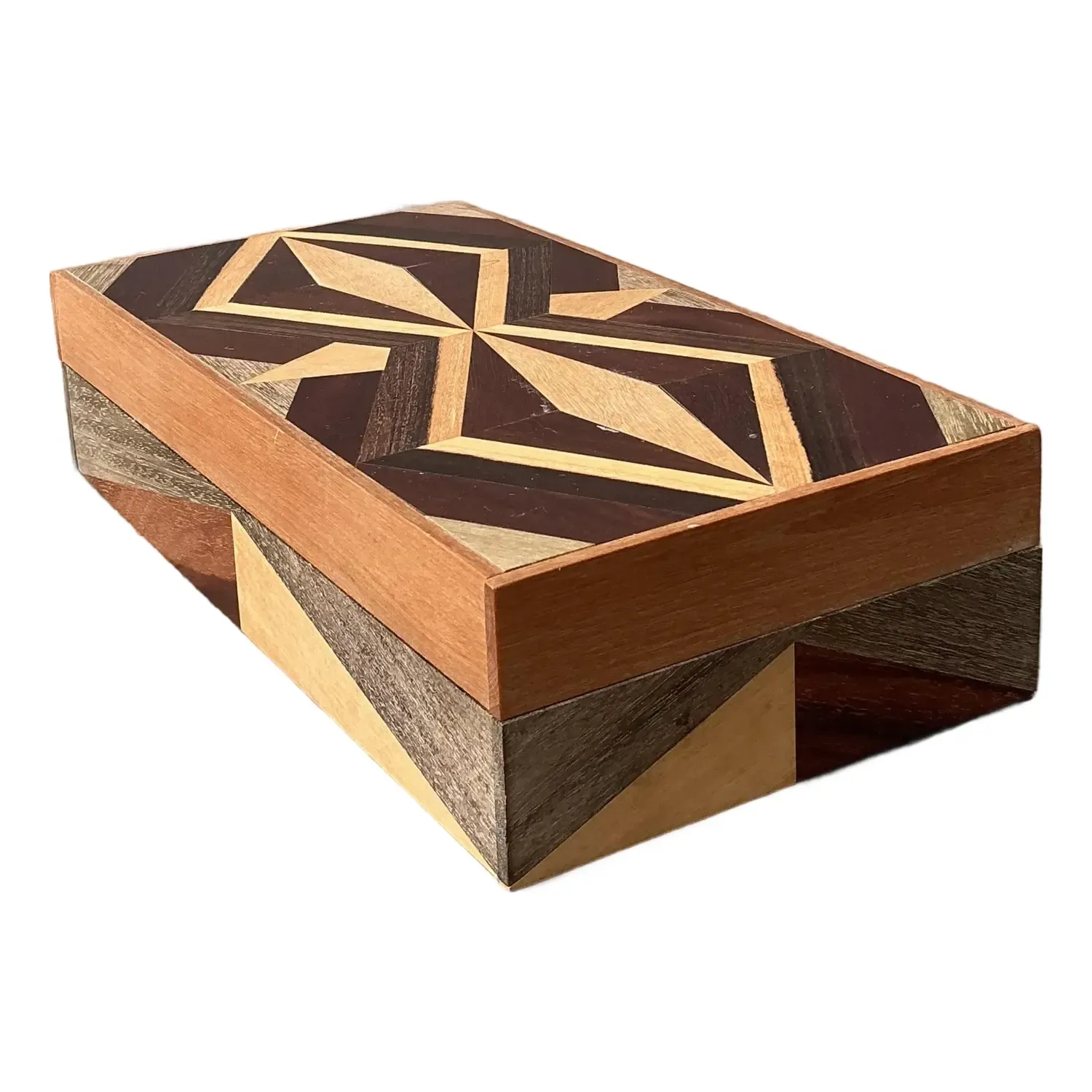 Vintage Marquetry Wood Diamond Box — additional photo 1