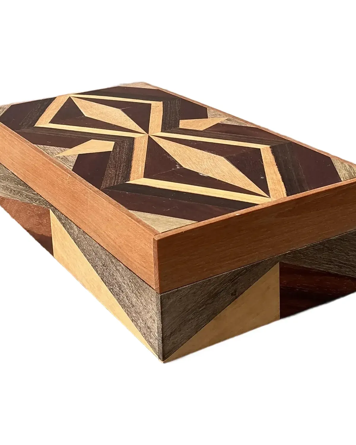 Vintage Marquetry Wood Diamond Box