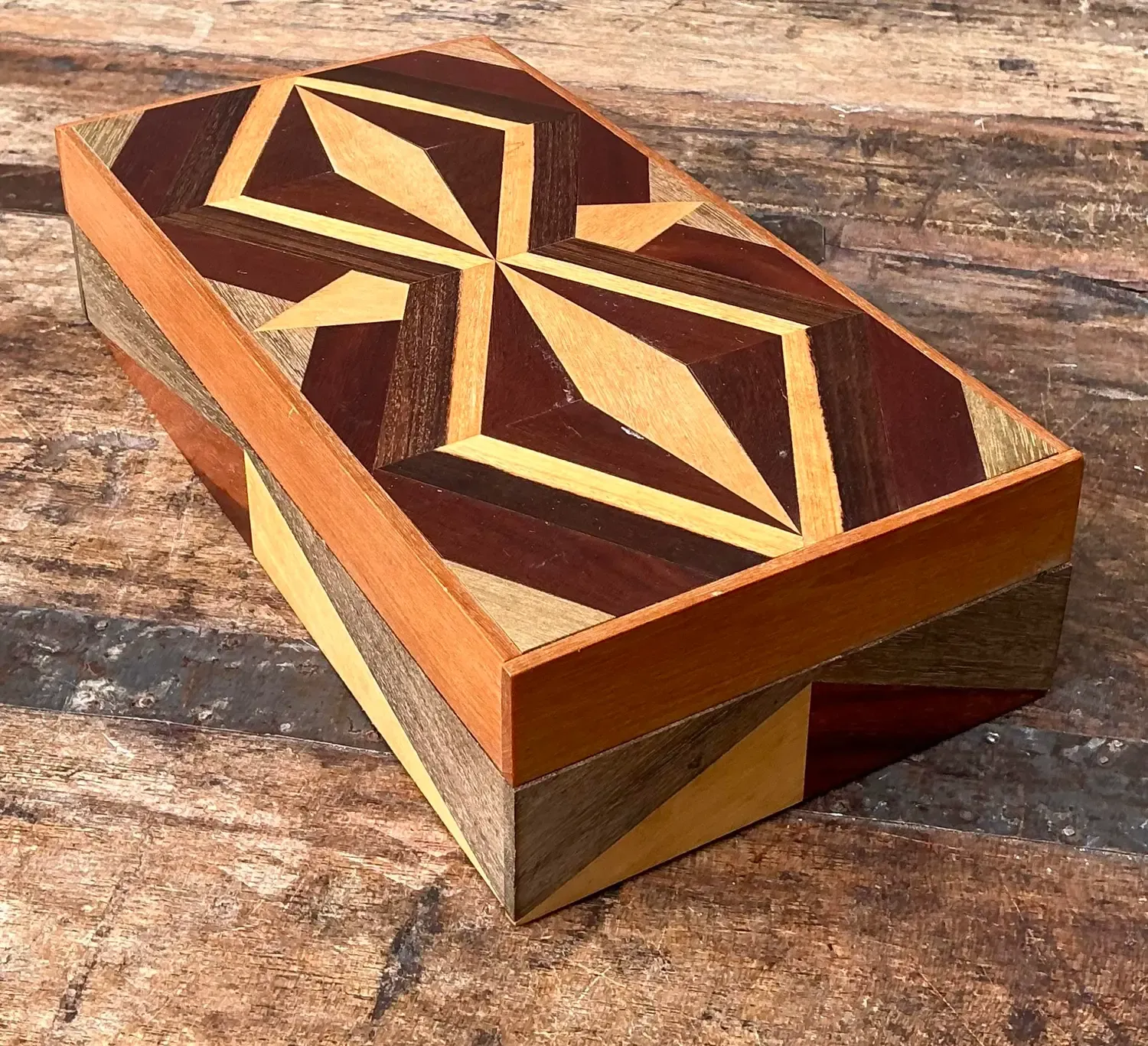 Vintage Marquetry Wood Diamond Box — additional photo 3