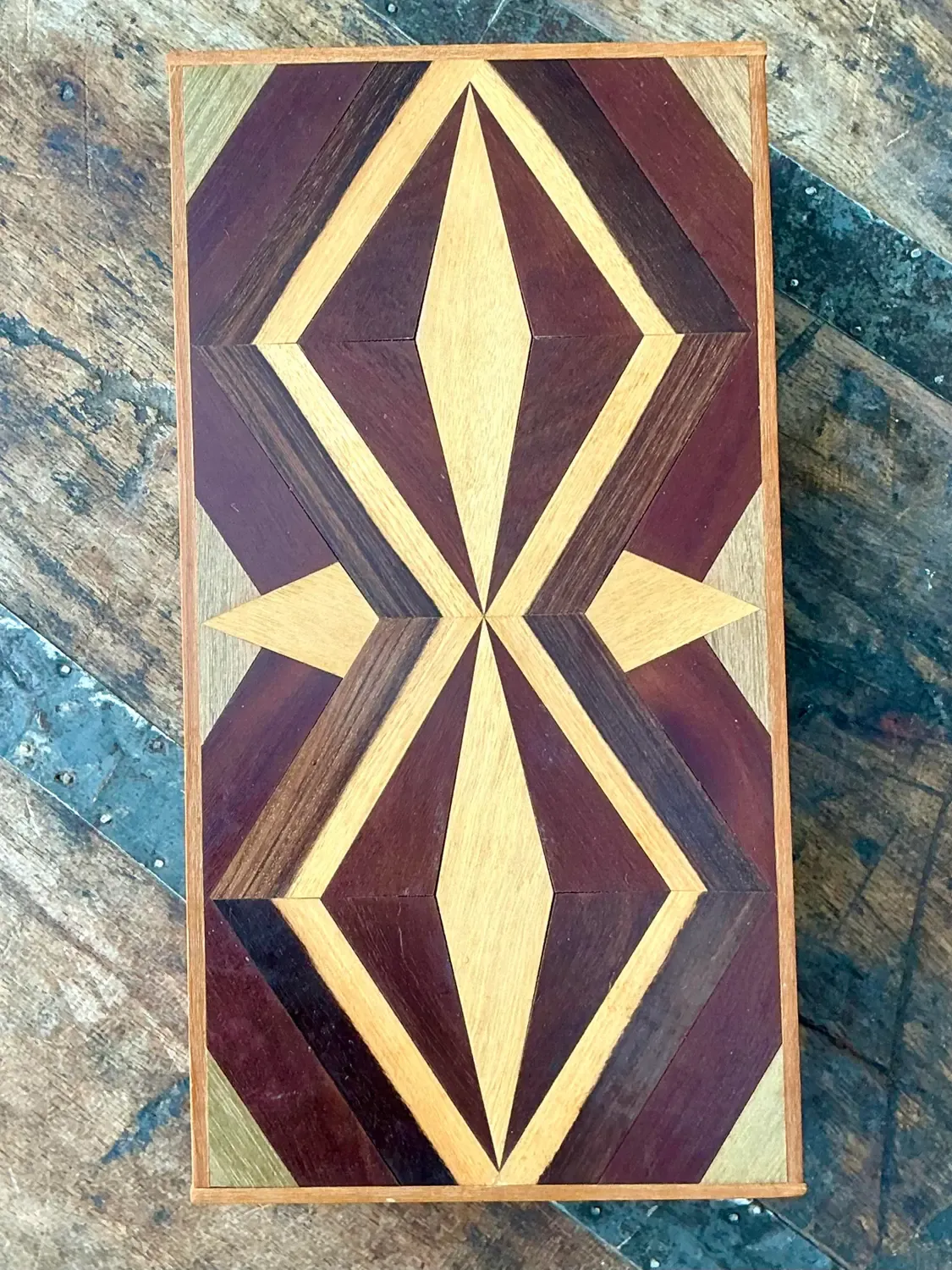 Vintage Marquetry Wood Diamond Box — additional photo 3
