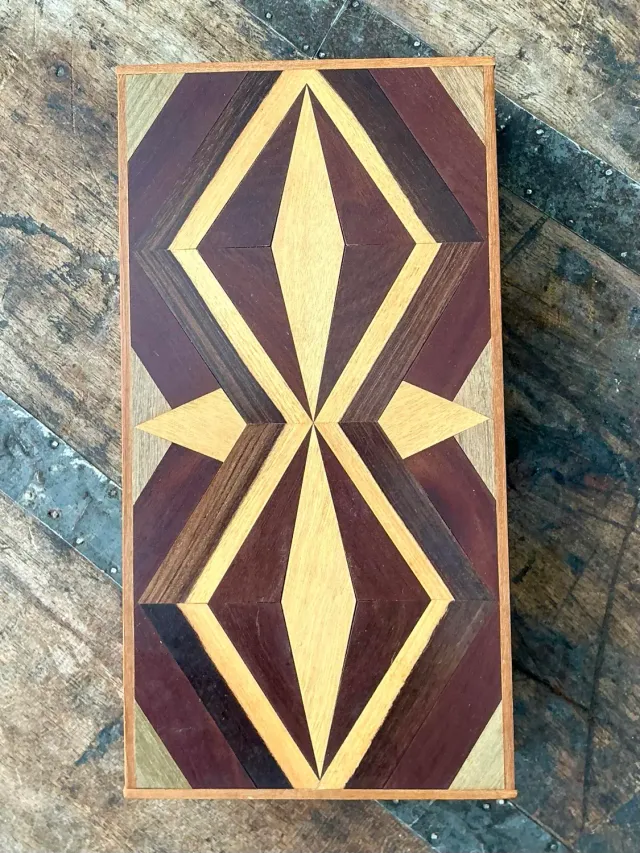 Vintage Marquetry Wood Diamond Box — additional photo 5