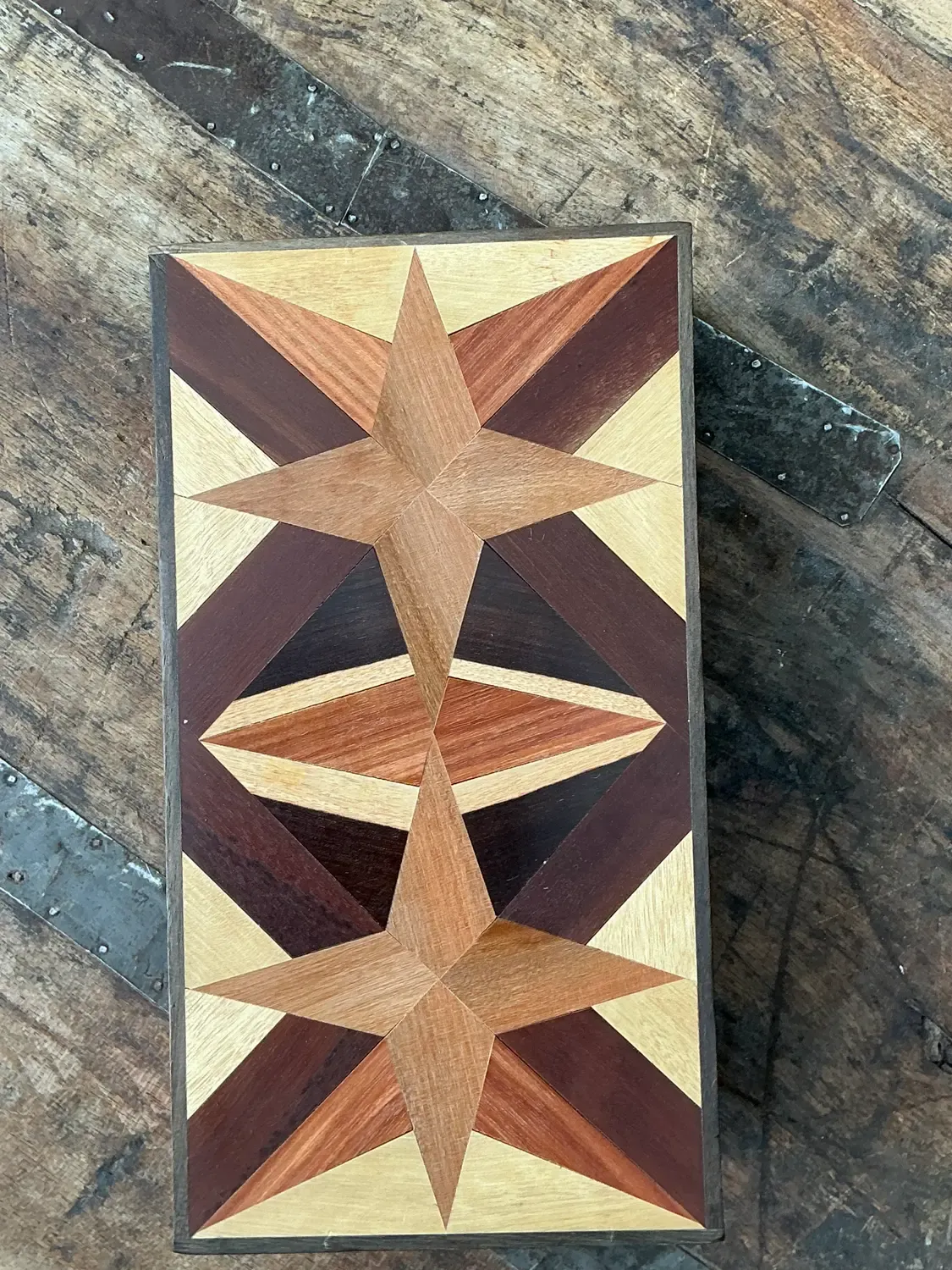 Vintage Marquetry Wooden Tan Star Box — additional photo 1