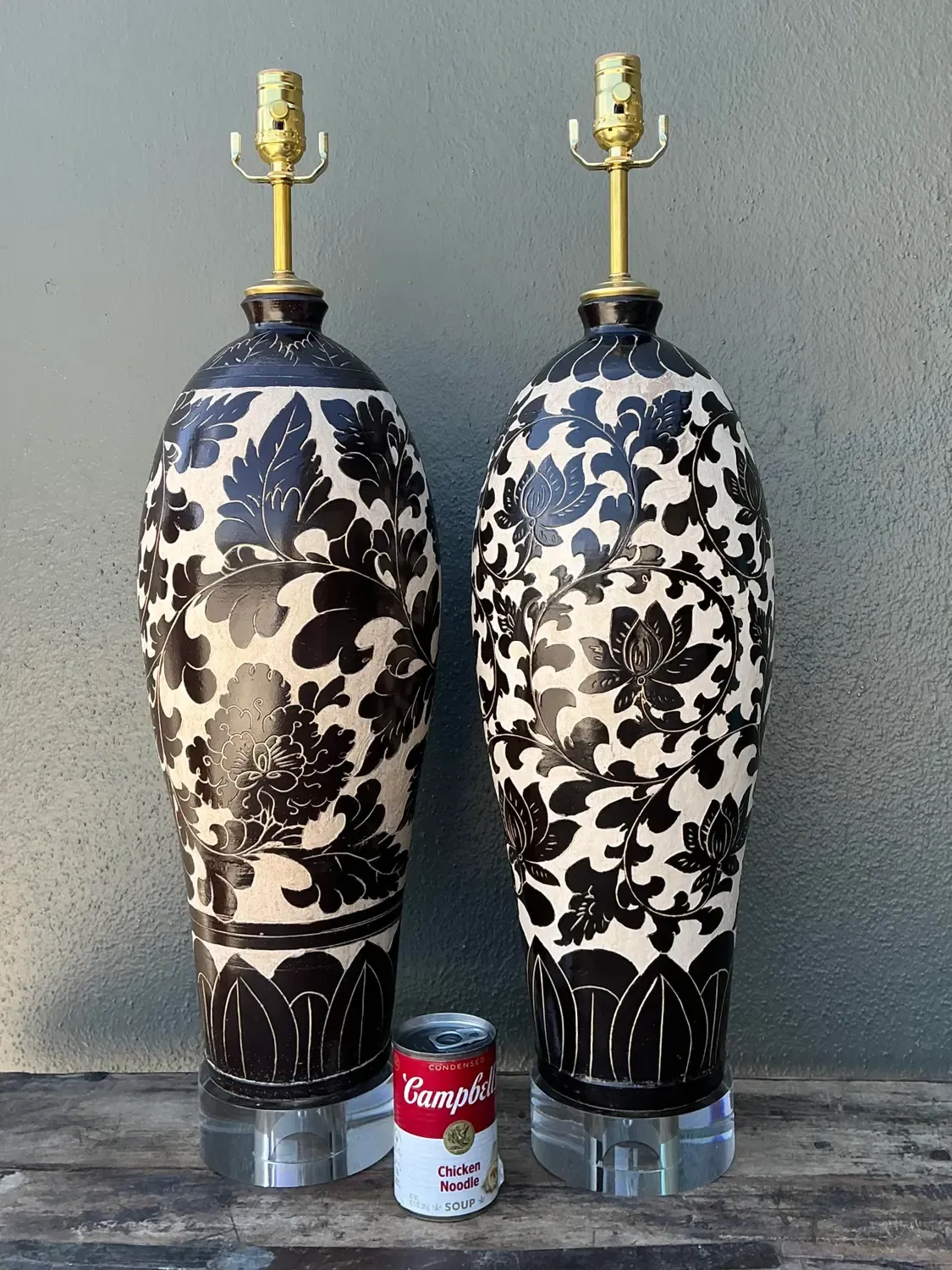 Vintage Matte Glazed Ceramic Floral Lamps - A Pair — additional photo 1