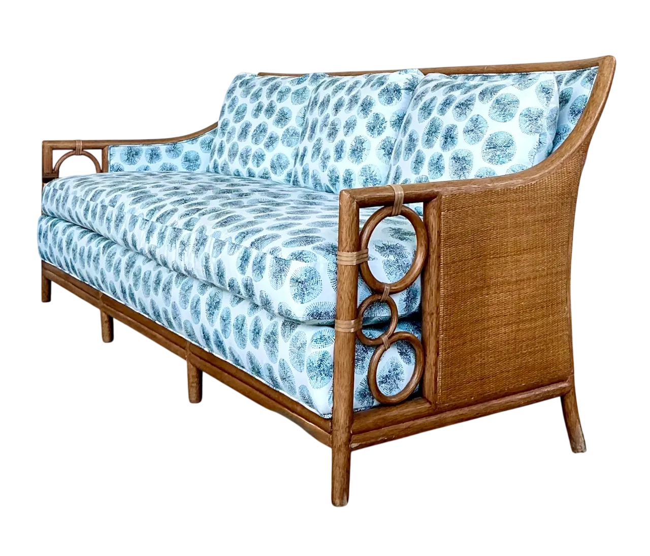 Vintage McGuire Rattan Sofa In Peter Fasano For John Roselli “Sconcett”