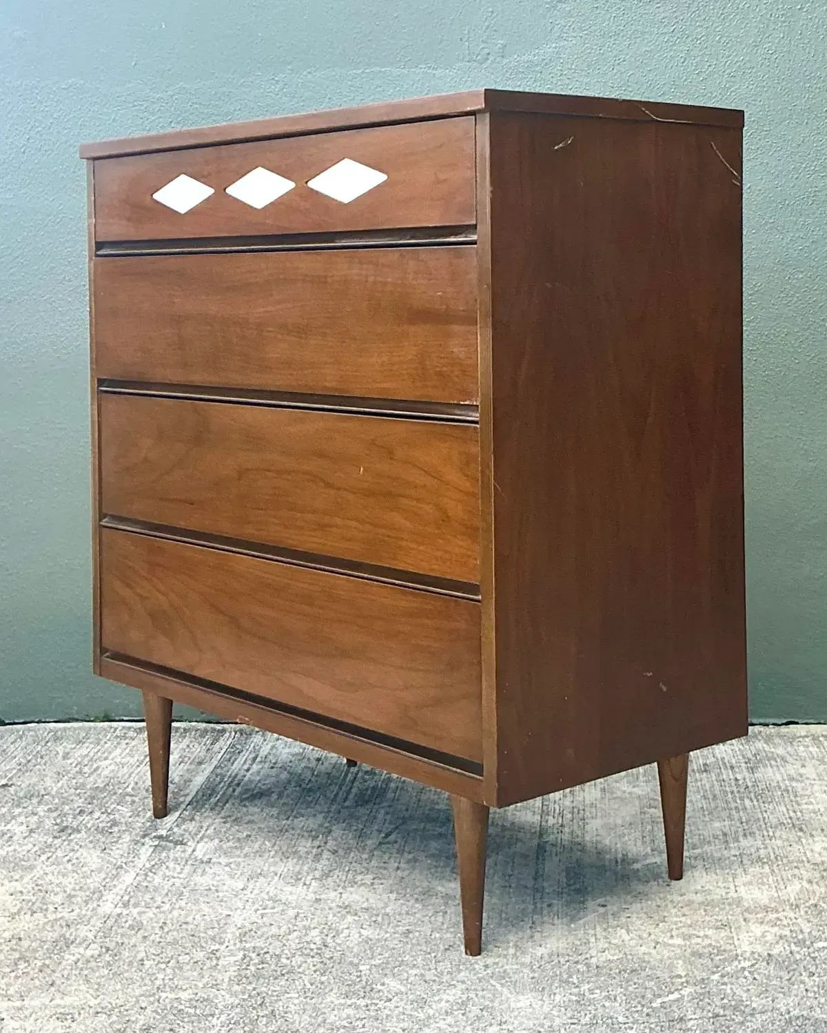 Vintage MCM Bassett Interchangeable Diamond Tall Chest of Drawers