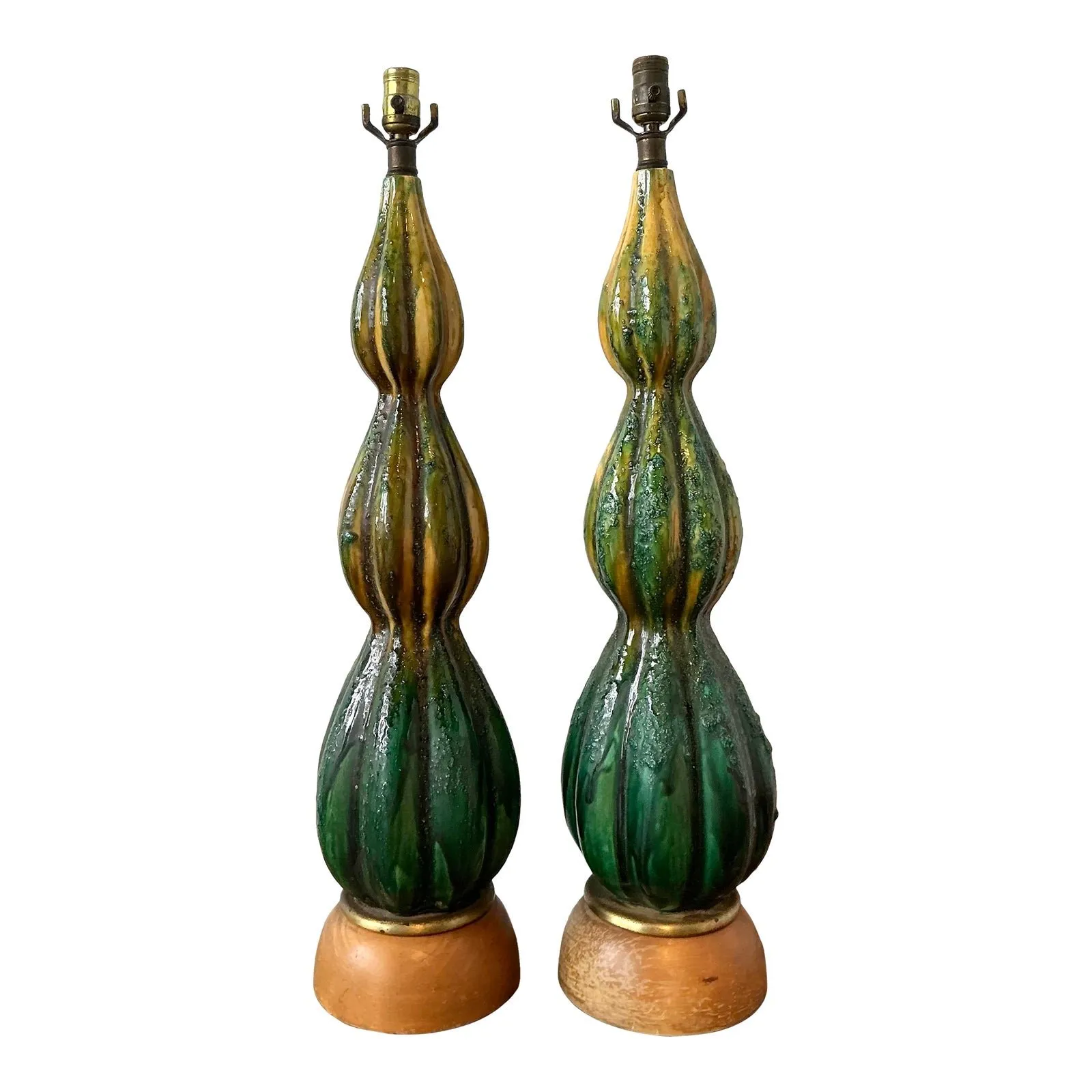 Vintage MCM Drip Glaze Ceramic Lamps - A Pair - Ceramic, 10W x 26H
