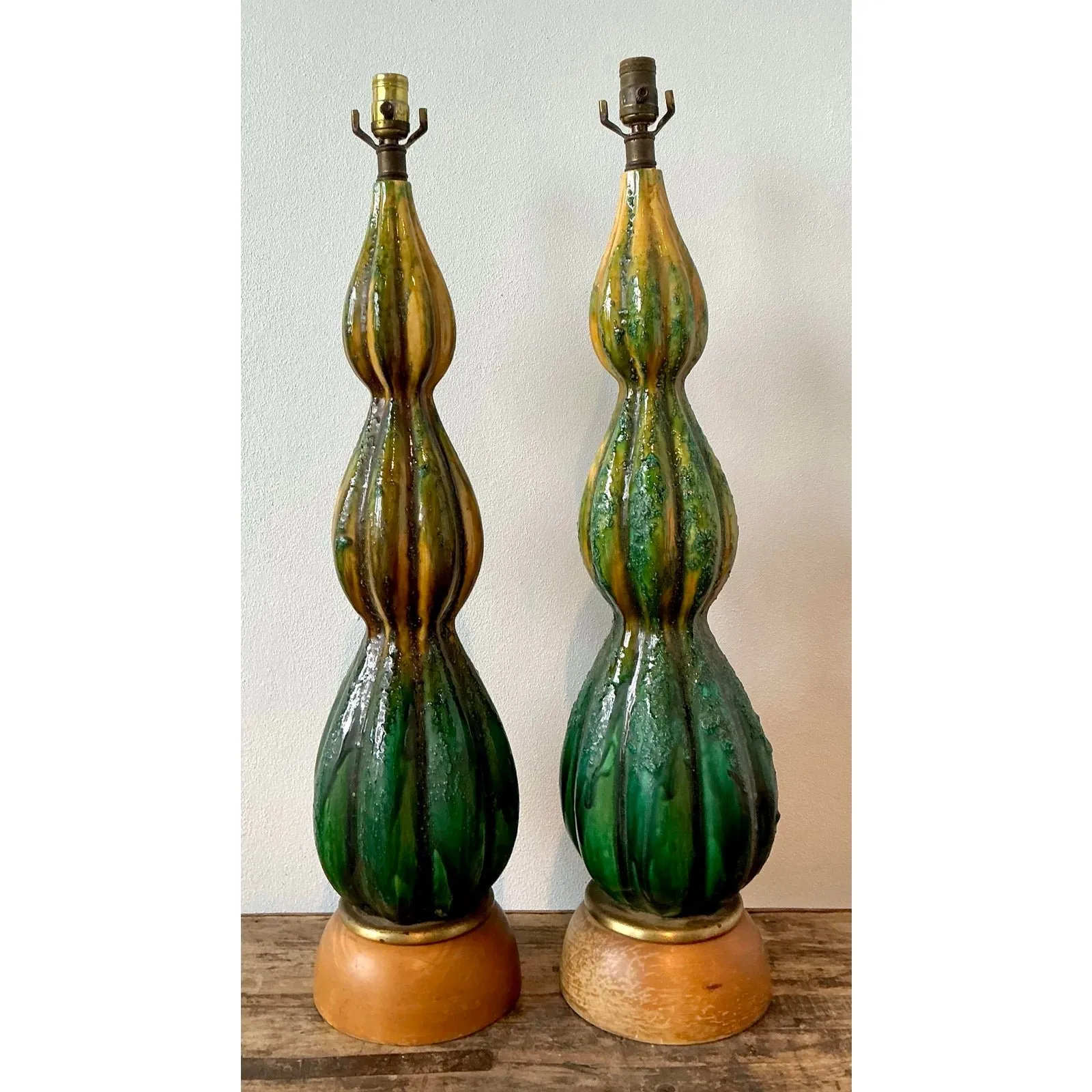 Vintage MCM Drip Glaze Ceramic Lamps - A Pair - Ceramic, 10W x 26H — additional photo 2