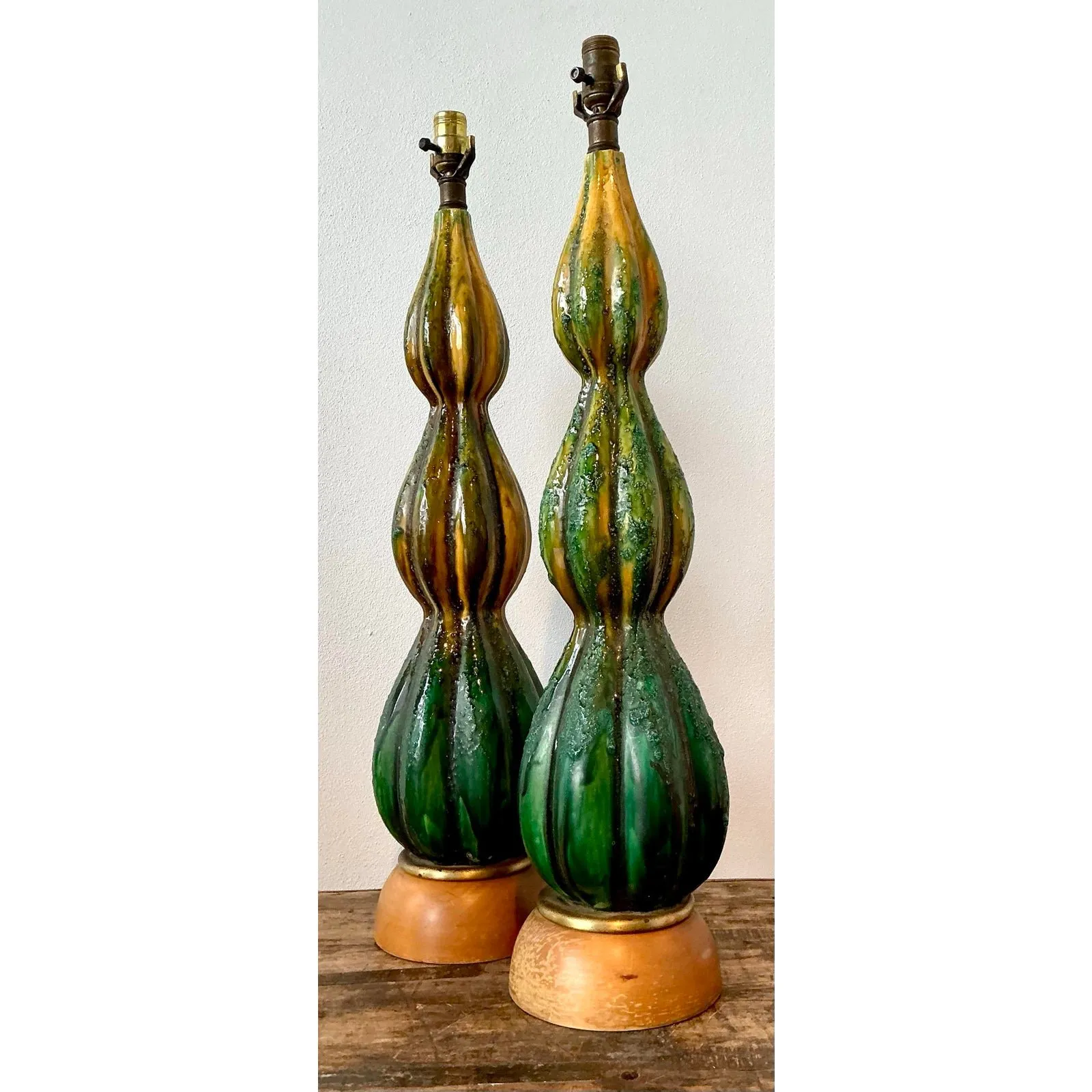 Vintage MCM Drip Glaze Ceramic Lamps - A Pair — additional photo 4