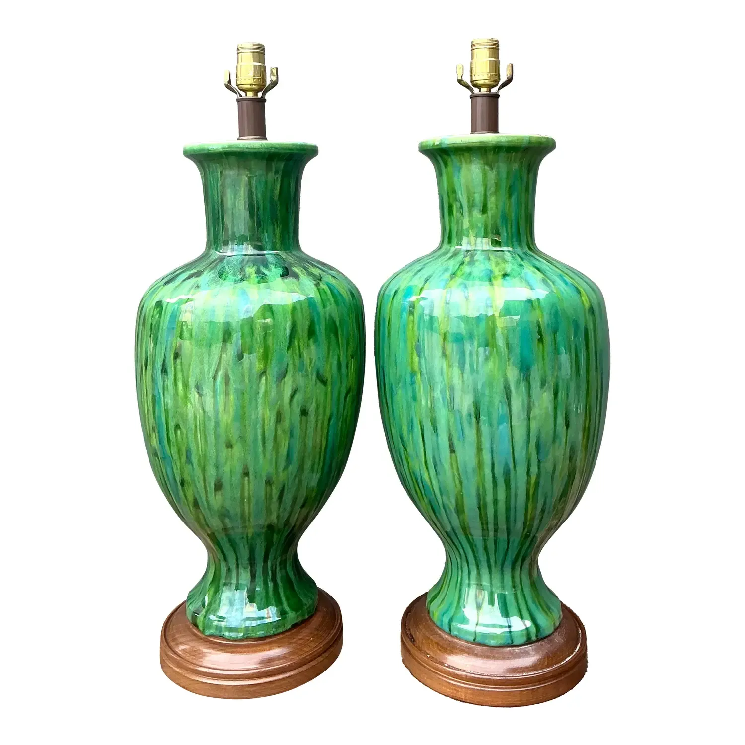 Vintage MCM Drip Glaze Ceramic Lamps - A Pair - Ceramic, 10W x 26H — additional photo 5