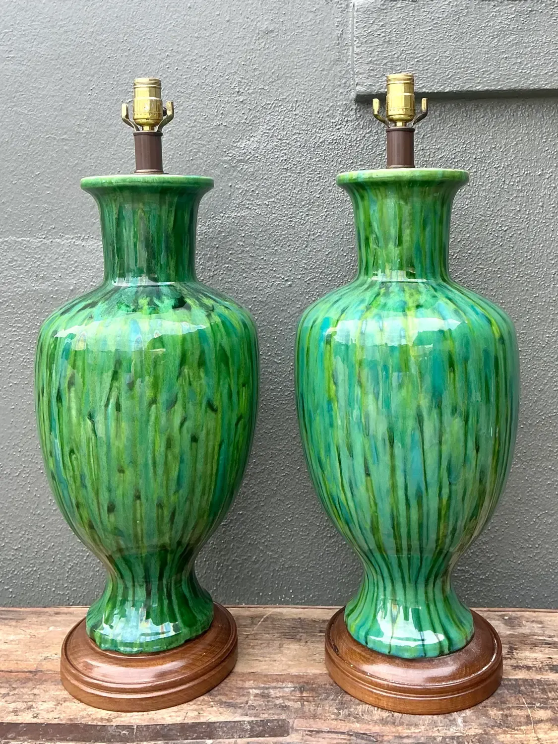 Vintage MCM Drip Glaze Ceramic Lamps - A Pair - Ceramic, 10W x 26H — additional photo 6
