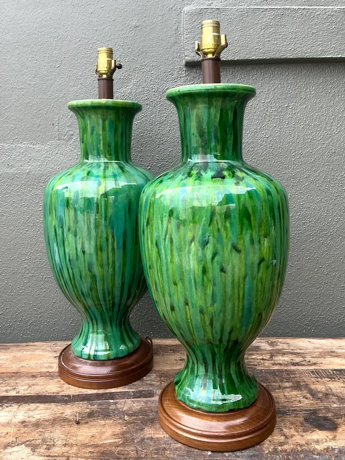 Vintage MCM Drip Glaze Ceramic Lamps - A Pair - Ceramic, 10W x 26H — additional photo 7