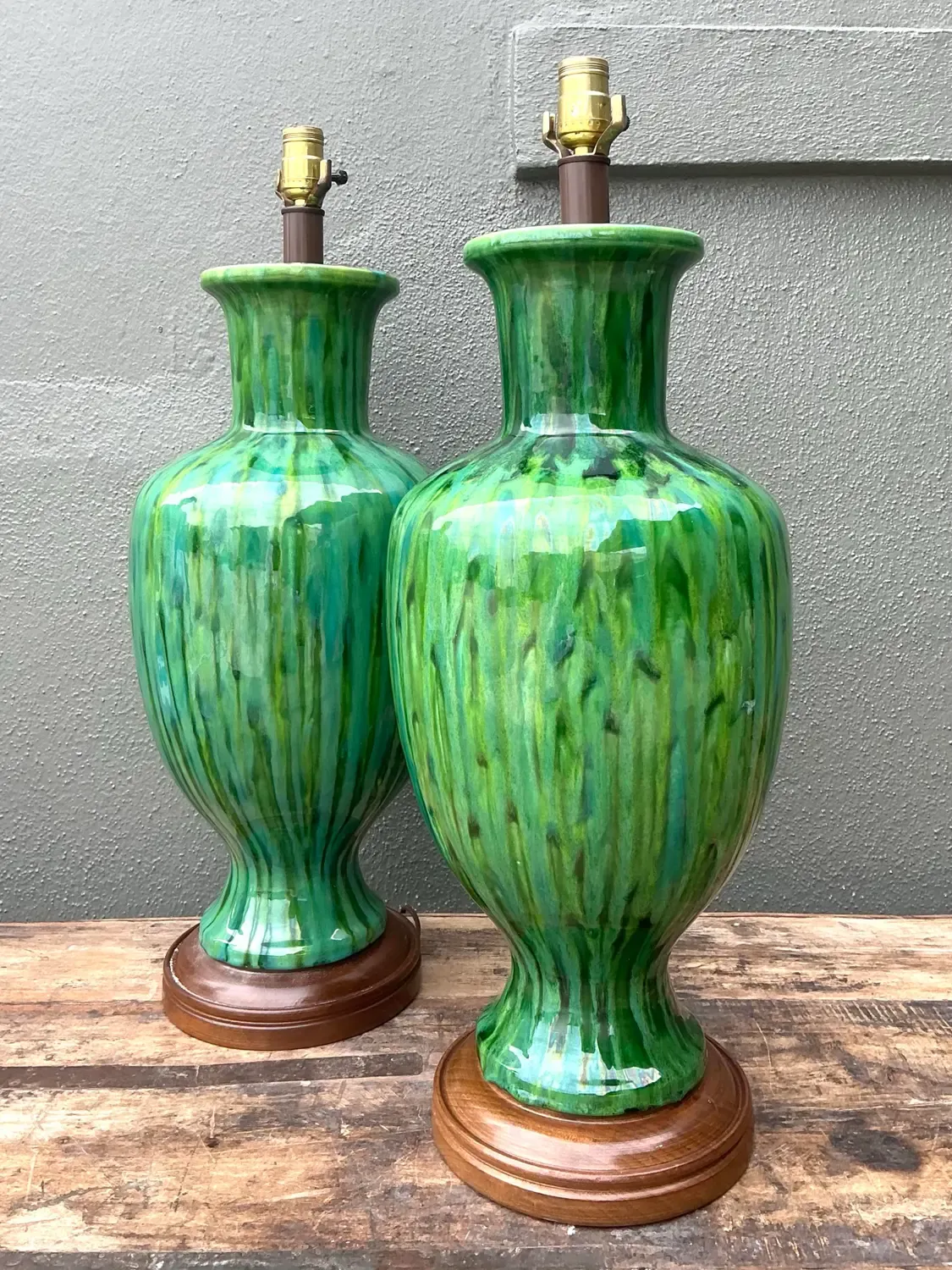 Vintage MCM Drip Glaze Ceramic Lamps - A Pair - Ceramic, 10W x 26H — additional photo 8