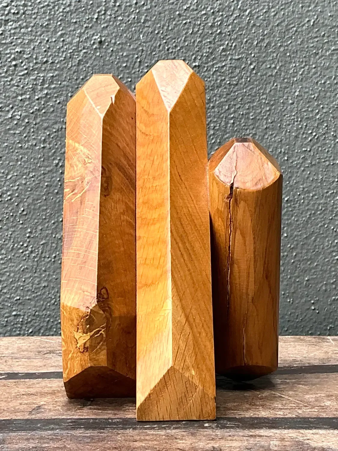 Vintage MCM Faceted Wood Sculpture — additional photo 2