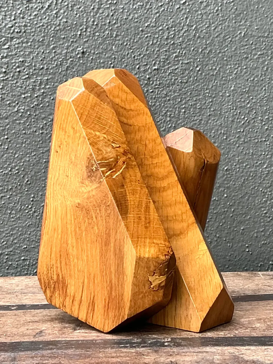 Vintage MCM Faceted Wood Sculpture — additional photo 3