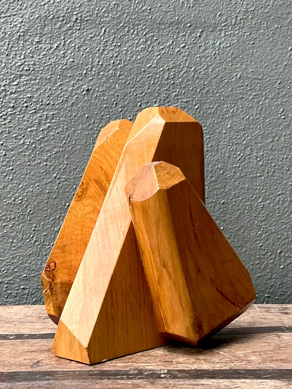 Vintage MCM Faceted Wood Sculpture — additional photo 4