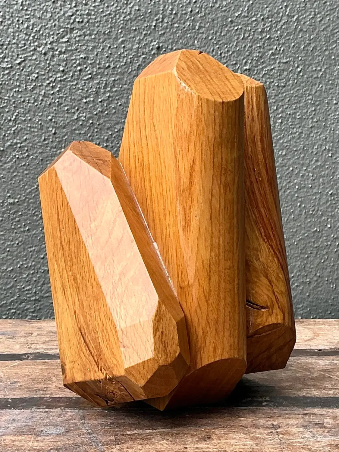 Vintage MCM Faceted Wood Sculpture — additional photo 5
