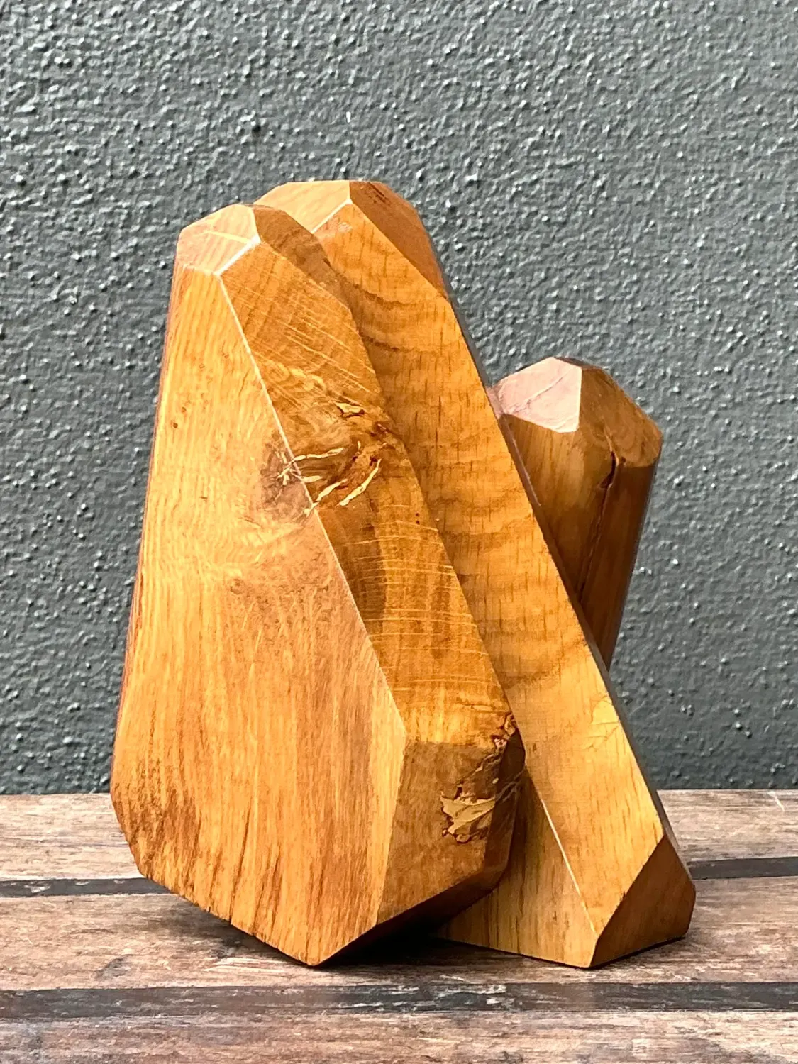 Vintage MCM Faceted Wood Sculpture — additional photo 6