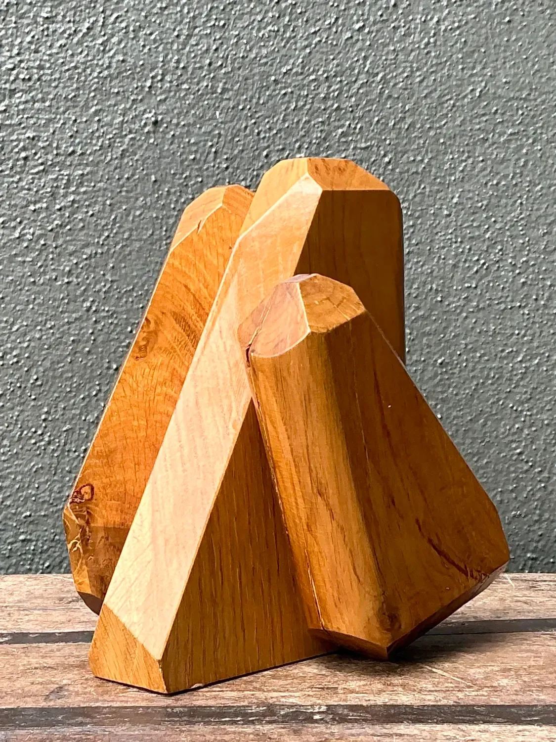 Vintage MCM Faceted Wood Sculpture — additional photo 7