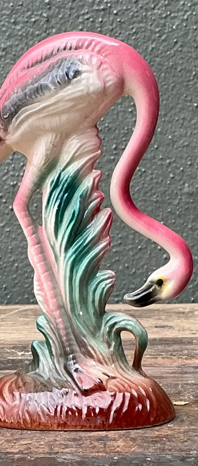 Vintage MCM Glazed Ceramic Flamingo
