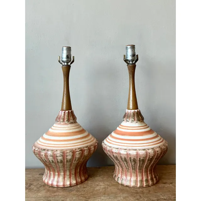 Vintage MCM Glazed Ceramic Lamps - A Pair — additional photo 2
