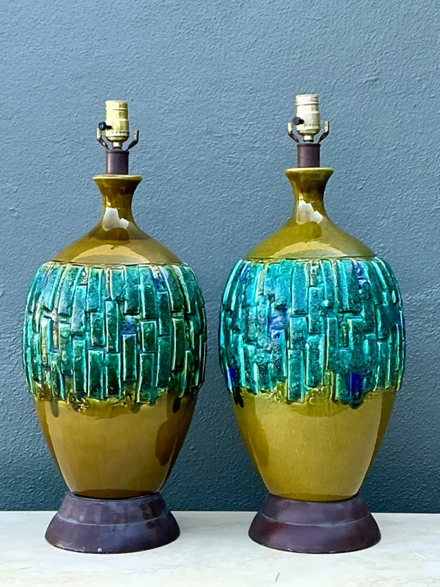 Vintage MCM Glazed Ceramic Lamps - A Pair — additional photo 6